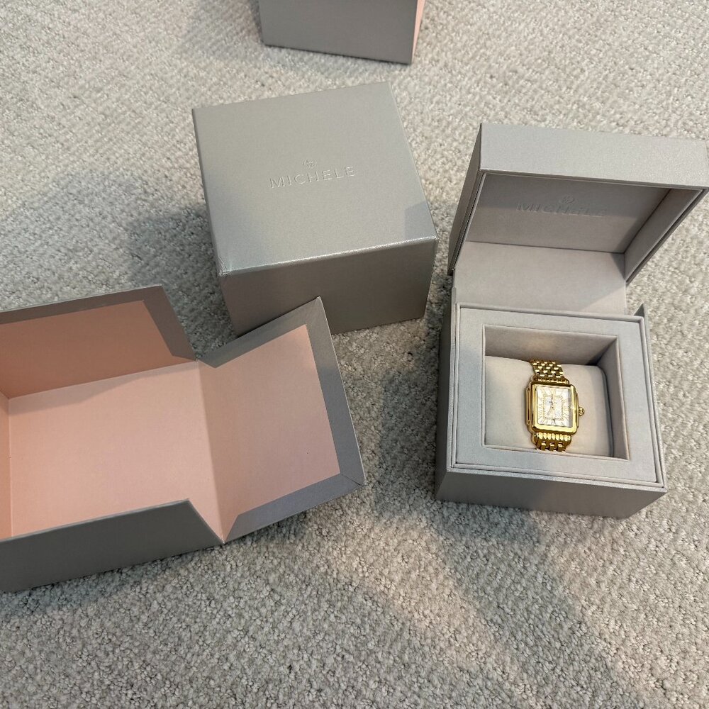 MICHELE Deco Madison Mid 18K Gold-Plated Diamond Dial Watch with box